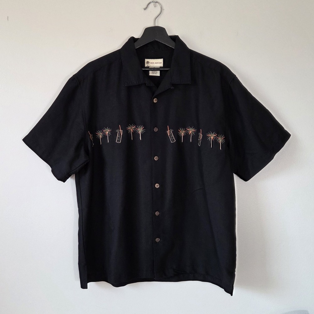 Havana Jack's Cafe Men's Embroidered Hawaiian Camp Shirt - XL, Black